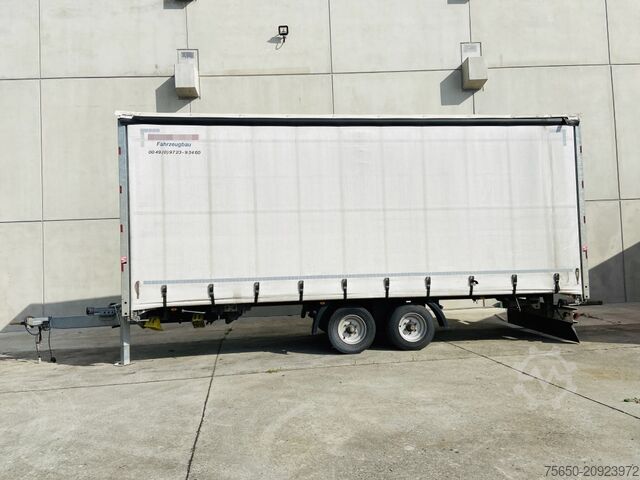 Open trailer with tarp Möslein TP 11 Schwebheim  Tandem- Schiebeplanenanhänger zum Durchladen
