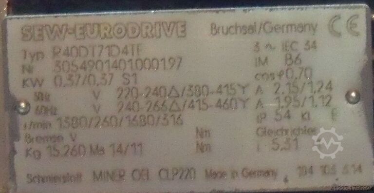 Getriebemotor 0,37 kW 260 U/min SEW Eurodrive R40DT71D4TF