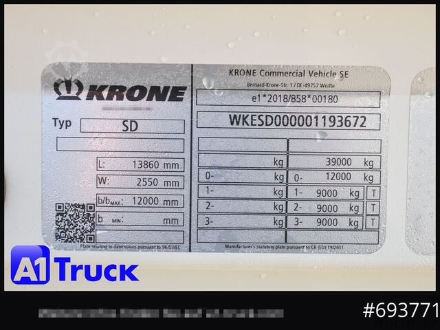 Kofferauflieger KRONE SD Koffer, Liftachse, Code XL, VDI 2700, SOFORT