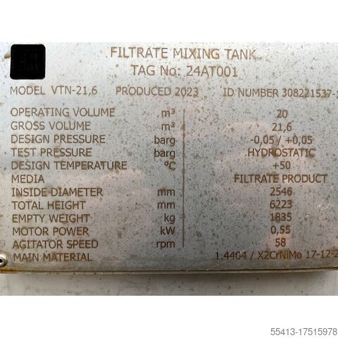 Vertikaler isolierter Verarbeitungsbehälter 21600