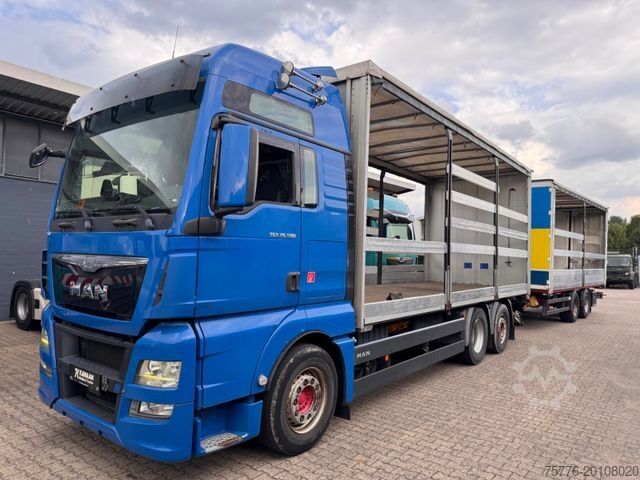 Flatbed truck with tarp MAN 26.500 TGX+Anh  LBW Euro6  Lift/Lenkachse