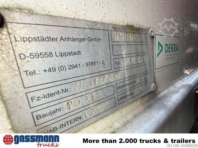 Wechselfahrgestell LKW Krone WKO 7.45 Wechselbrücke, Rolltor, Ex-Fahrschule,