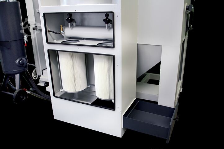 Blasting cabinets back suction & filter system MM 2010 Druckstrahlkabine Integrierter Patronenfilter