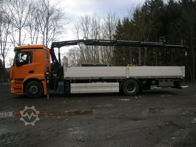 Flatbed truck MERCEDES-BENZ ACTROS 1830, Pritsche mit Kran HIAB X-HIDUO 092B