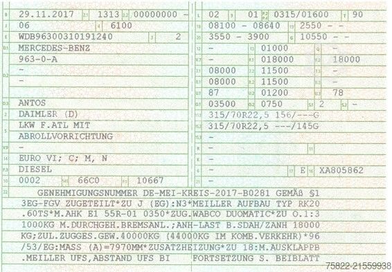 Abrollkipper MERCEDES-BENZ Antos Actros 1843 / Meiller Knick / NUR130km