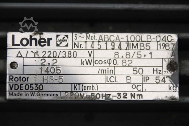 Adjustable gear motor 2.2 kW 12-70 rpm Stöber Loher R47/VW3 ABCA-100LB-04C