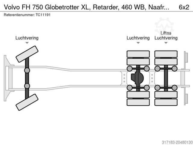 Chassis cab Volvo FH 750 Globetrotter XL, Retarder, 460 WB, Naafr...