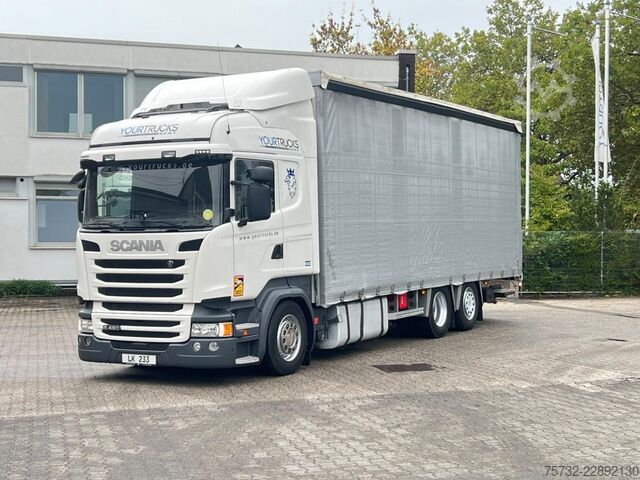Flatbed truck with tarp Scania R 490 Plane-Jumbo Retarder Edscha LBW Lenkachse