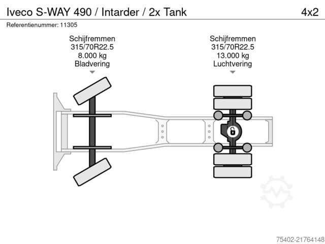 Standard tractor Iveco S-WAY 490 / Intarder / 2x Tank