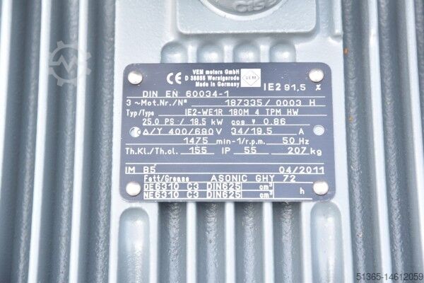 Three-phase motor 18.5 kW VEM 187335 0003 H