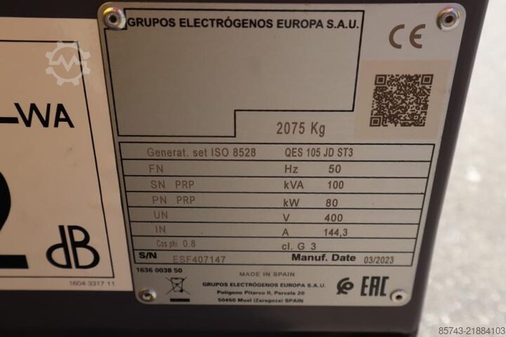 Generator set Atlas Copco QES 105 JD ST3 Valid inspection, *Guarantee! Diese