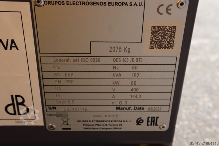 Generator set Atlas Copco QES 105 JD ST3 Valid inspection, *Guarantee! Diese