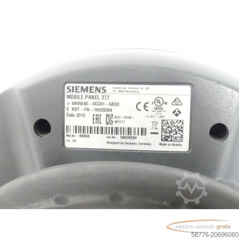 Komponente Siemens 6AV6645-0CC01-0AX0 MOBILE PANEL 277 SN:16629284 + 6XV1440-4BH50