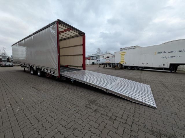 Open semitrailer with tarp  Wiese Gabelstaplertransporter mit Rampe