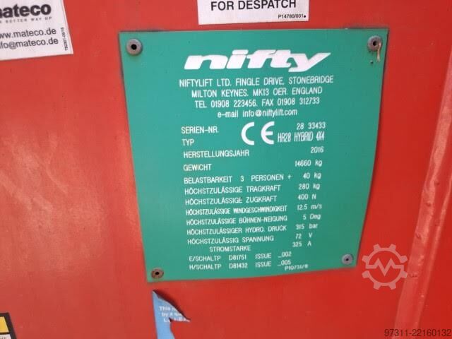 Articulated boom lift Niftylift HR28 HYBRID 4X4