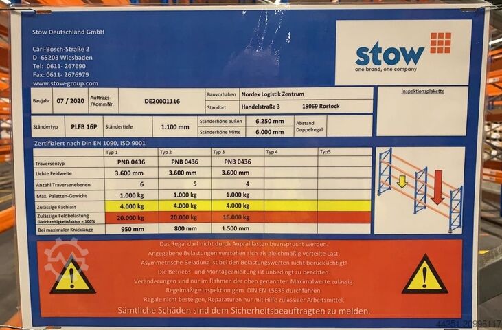25 m palletstelling, 6 m hoog, 4 niveaus Stow Pal Rack