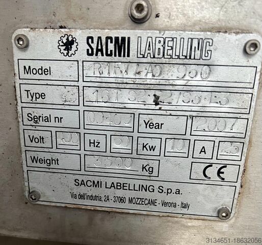 GEBRAUCHTE SACMI OPERA ETIKETTIERMASCHINE SACMI RMFV/AD 960 16 T S2/E2 + S3/E3 SX