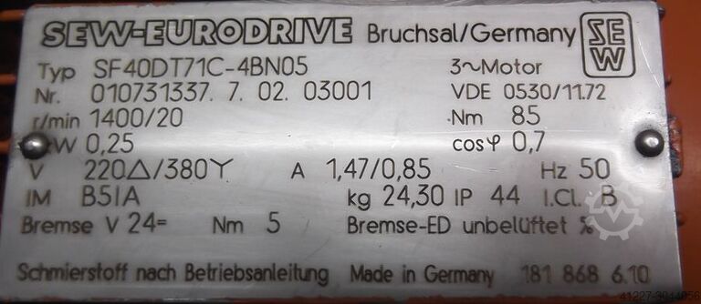 Geared motor 0.25 kW 20 rpm SEW Eurodrive SF40DT71C-4BN05