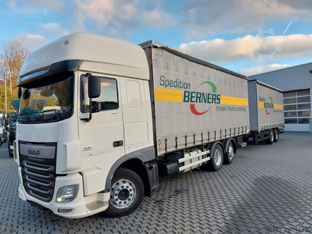 Flatbed truck with tarp DAF XF106-460 SSC -96m³-LBW-Durchlader-Lenkachse
