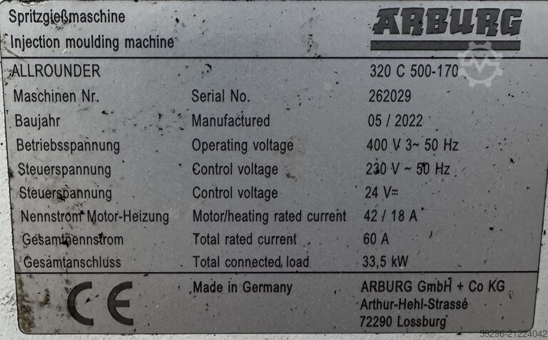 Spritzgießmaschine Arburg 320C 500-170 mit Integralpicker-262029