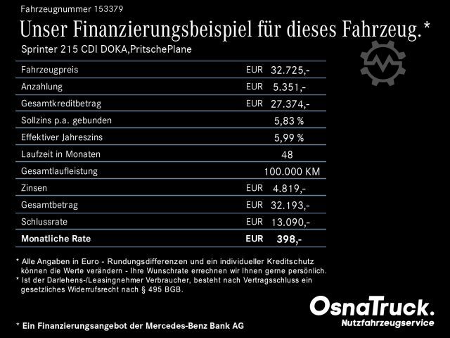 Pritschenwagen MERCEDES-BENZ Sprinter 215 CDI DOKA,PritschePlane Klima, AHK