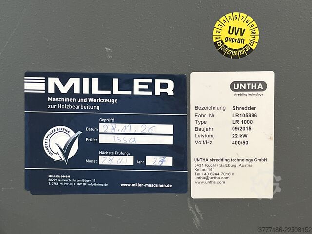 Wood shredding machine Untha LR1000 22kW