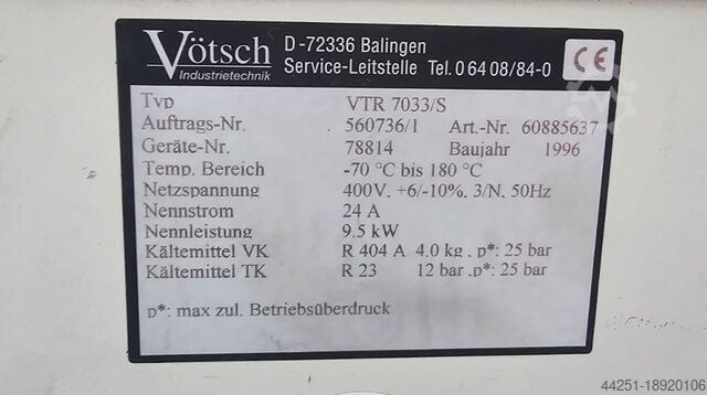 Vötsch VTR 7033/S Temperature Test Chamber -70°C to +180°C Climate Test Chamber TK07 Vötsch VTR 7033/S