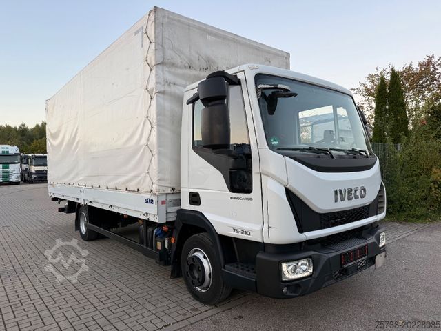 Curtain sider van IVECO EuroCargo 75E21 Pritsche+Plane+LBW/Klima/3-Sitze