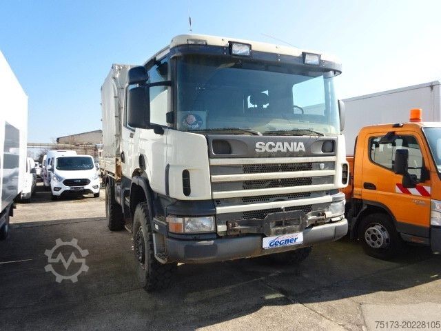 LKW mit Pritsche & Plane SCANIA P 114 4x4 DoKa Pritsche Plane-Spriegel AHK SHZ