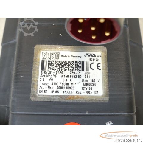 Control unit KUKA 1FK7081-5AZ91-1ZZ9-Z S04 Servomotor SN: YFW150675259011
