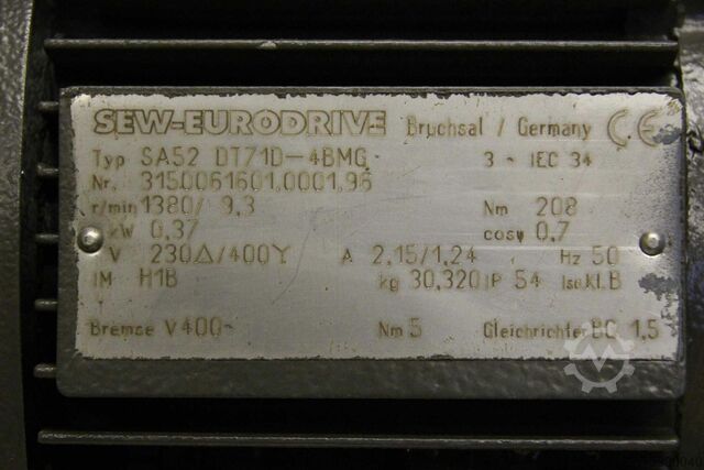 Gear motor 0.37 kW 9.3 rpm SEW-Eurodrive SA52 DT71D-4BMG