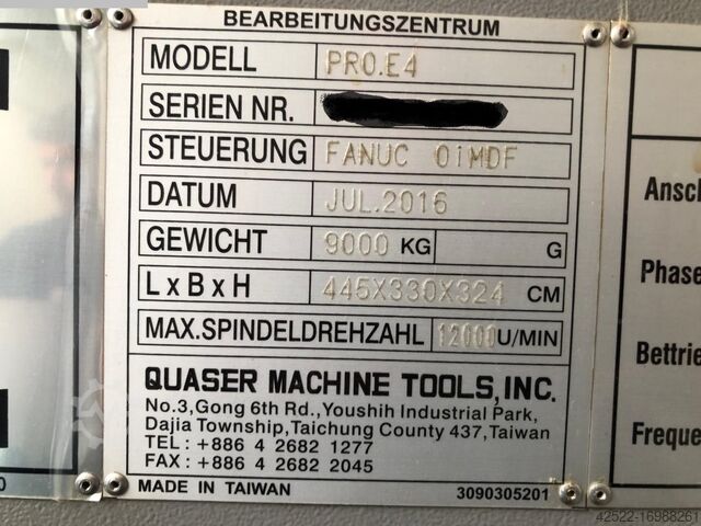 Machining Center - Vertical Quaser MAP PRO. E4
