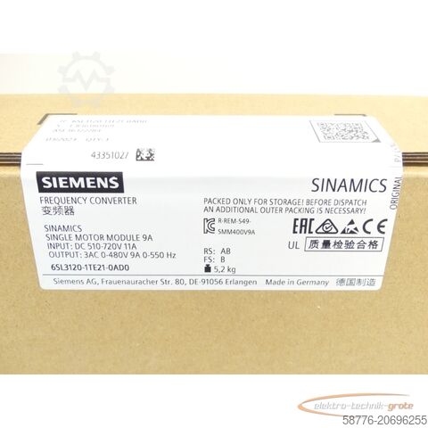 Component Siemens 6SL3120-1TE21-0AD0 Single Motor-Module SN T-R36180169