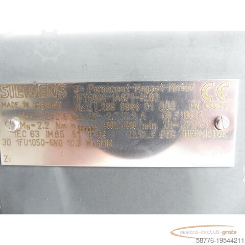 Control unit Siemens 1FT5052-1AG71-4EG0 3-Permanent Magnet Motor SN: E L299 9994 01 003
