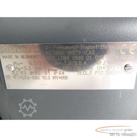 Control unit Siemens 1FT5066-1AG71-4EA0 3-Permanent Magnet Motor SN: E LD88 2890 01 013