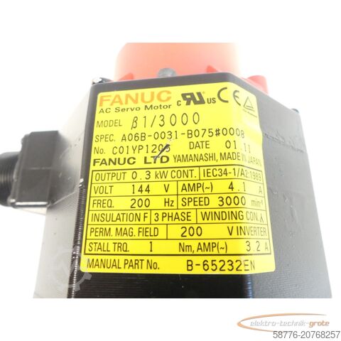 Steuerung Fanuc A06B-0031-B075 #0008 AC Servo Motor SN: C01YP1205