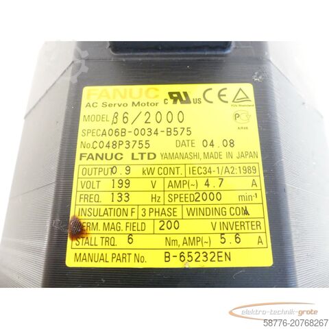 Steuerung Fanuc A06B-0034-B575 AC Servo Motor SN: C048P3755