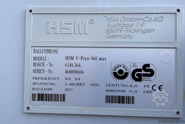 Baling press, textile press, clothing press, waste press HSM V-press 860