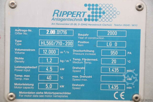 Staubabsauggebläse 5 kW Schallschutz Rippert HL560/710-200