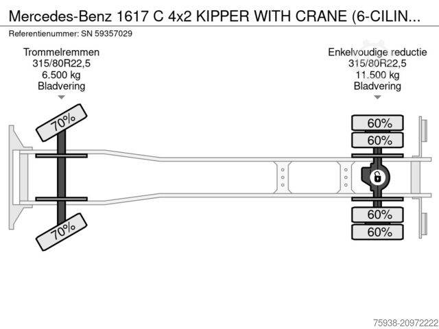 Tipper Mercedes-Benz 1617 C 4x2 KIPPER WITH CRANE (6-CILINDER ENGINE...