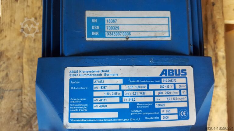 ABUS hoist motors / travel motors / gearboxes ABUS Fahrmotoren / Getriebe / Unterflaschen