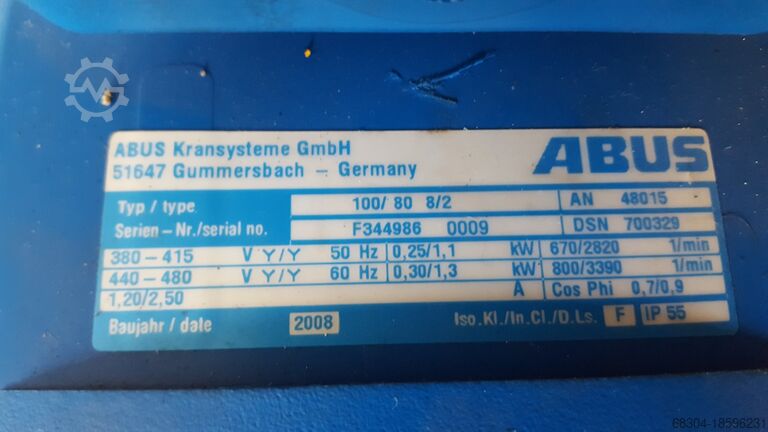 ABUS hoist motors / travel motors / gearboxes ABUS Fahrmotoren / Getriebe / Unterflaschen