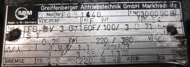 Getriebemotor 0,25 kW 3,55 U/min ABM EFB2H/3G160F/100/30D32/4