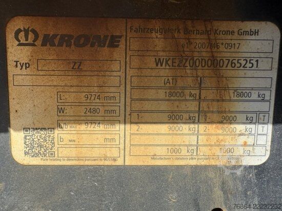 Swap chassis trailer KRONE ZZ/DC07 TANDEM-LAFETTE, STANDARD,   BPW-ACHSEN, HECKABSTüTZUNG