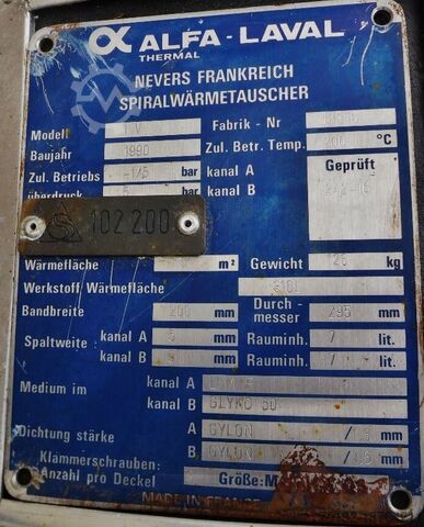 Alfa Laval 1.3 m² stainless steel spiral heat exchanger  