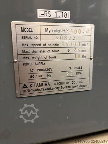 Horizontal machining center KITAMURA HX400i