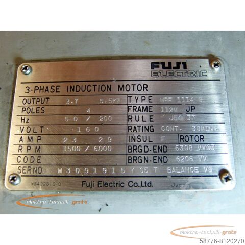 Fuji Electric Motor Fuji Electric MPF 1114 G 3-Phase Induction Motor