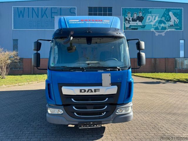 Flatbed truck with tarp DAF LF 12.230 Pritsche Plane +Ladebordwand