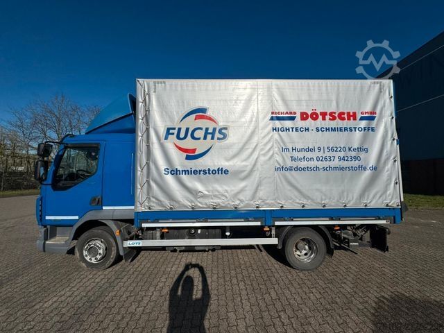 Flatbed truck with tarp DAF LF 12.230 Pritsche Plane +Ladebordwand