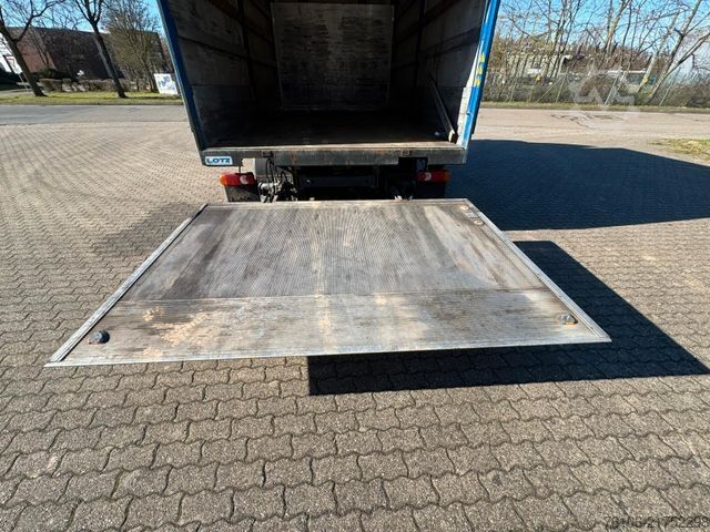 Flatbed truck with tarp DAF LF 12.230 Pritsche Plane +Ladebordwand